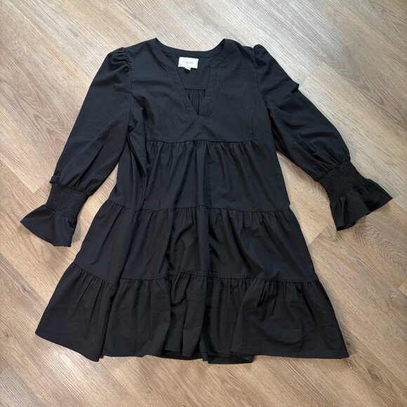 Tuckernuck Kenzo Dress black crepe size XXL tiered swing mini long sleeve - Picture 4 of 7